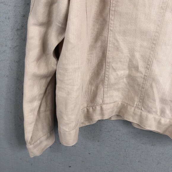 Bleu Jeans Jacket Womens Extra Large Tan 100% Linen Trucker Airy Beach Boho - Picture 16 of 16